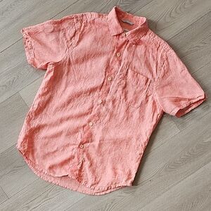 Tommy Bahama Linen Short Sleeve Button Down Relaxed Fit Shirt, Salmon,‎ Small